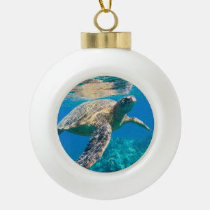 Sea Turtle, Marine Turtle, Chelonioidea, reptile Ceramic Ball Christmas Ornament