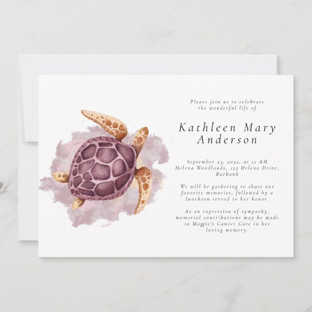 Sea Turtle Memorial Celebration of Life Invitation (Front)