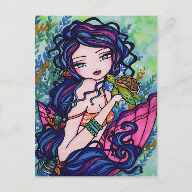 Sea Turtle Mermaid Fantasy Marine Art Postcard (Front)