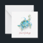 Sea Turtle Mini Beach Christmas Note Card<br><div class="desc">Wish friends and family a beachy Christmas with my fun and unique tropical themed square greeting card in a tiny size. This cute mini beach Christmas card pack features my original watercolor sea turtle and greenery artwork in shades of turquoise blues and greens. The word Seas and Greetings is set...</div>