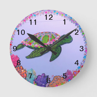 Sea Turtle Mirror Painting Round Clock