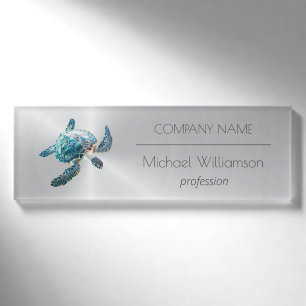  Sea Turtle Modern Beach Realtor Name Tag