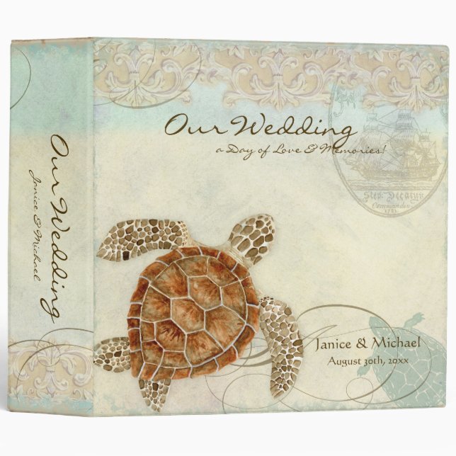Sea Turtle Modern Coastal Ocean Beach Swirls Style Binder (Front/Spine)
