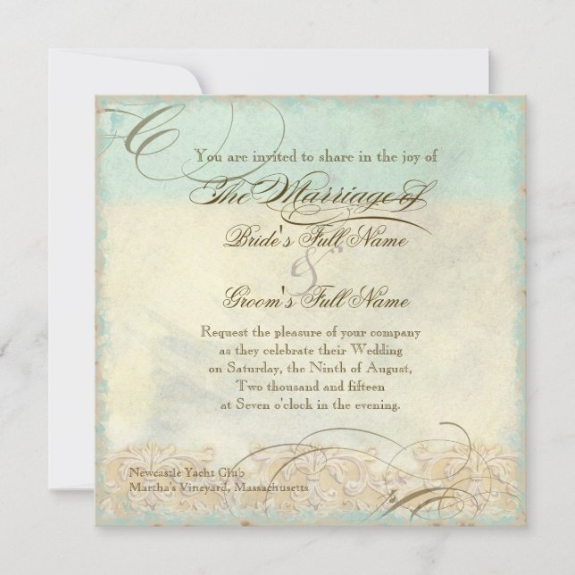 Sea Turtle Modern Coastal Ocean Beach Swirls Style Invitation (Front)