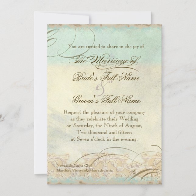 Sea Turtle Modern Coastal Ocean Beach Swirls Style Invitation (Front)