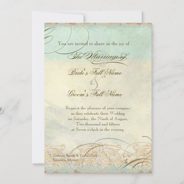 Sea Turtle Modern Coastal Ocean Beach Swirls Style Invitation (Front)