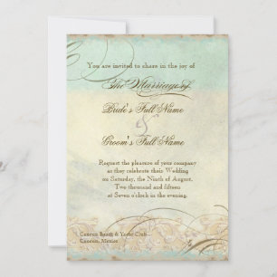 Sea Turtle Modern Coastal Ocean Beach Swirls Style Invitation