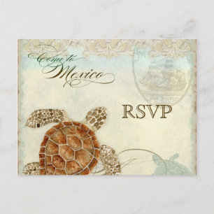 Sea Turtle Modern Coastal Ocean Beach Swirls Style Invitation Postcard