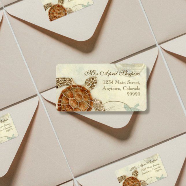 Sea Turtle Modern Coastal Ocean Beach Swirls Style Label (Creator Uploaded)