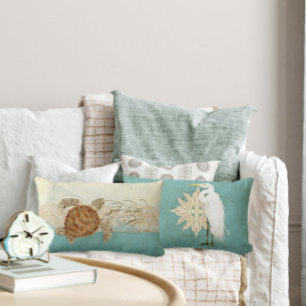 Sea Turtle Modern Coastal Ocean Beach Swirls Style Lumbar Pillow