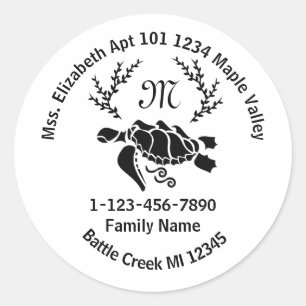 Sea Turtle Monogram Family Home Address Classic Round Sticker