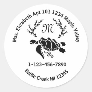 Sea Turtle Monogram Home Contact Information Keych Classic Round Sticker