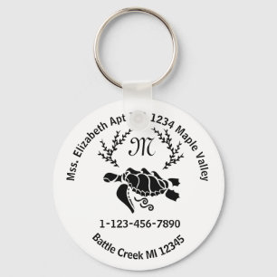 Sea Turtle Monogram Home Contact Information Keych Keychain