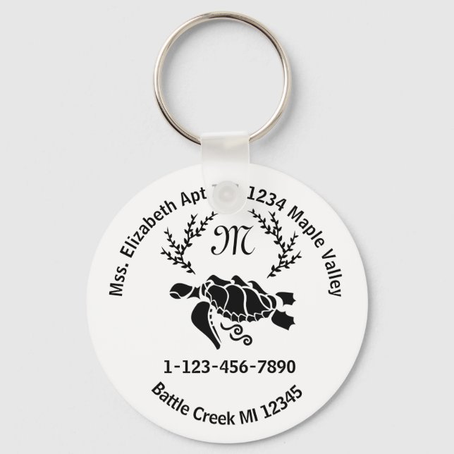 Sea Turtle Monogram Home Contact Information Keych Keychain (Front)