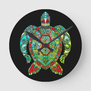 Sea turtle mosaic round clock
