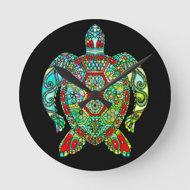 Sea turtle mosaic round clock (Front)