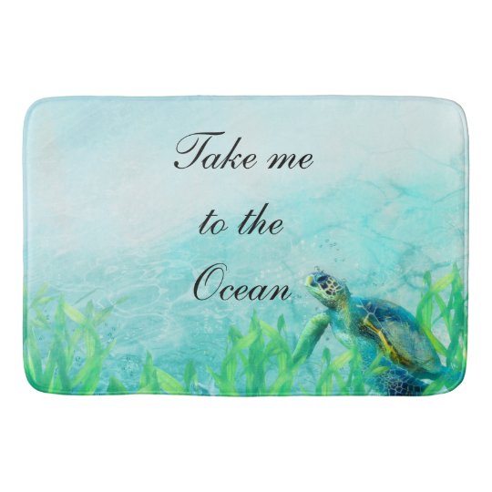 Sea Turtle Ocean Beach Art Elegant Tropical Chic Bath Mat
