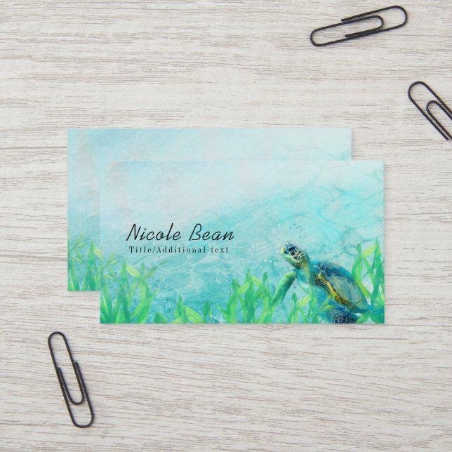 Sea Turtle Ocean Beach Art Elegant Tropical Chic Business Card (Front/Back In Situ)