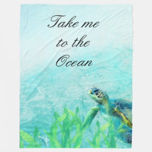 Sea Turtle Ocean Beach Art Elegant Tropical Chic Fleece Blanket