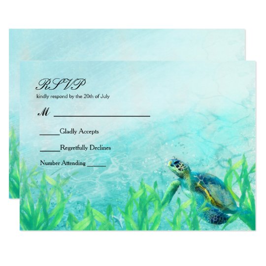 Sea Turtle Ocean Beach Art Elegant Wedding RSVP Card