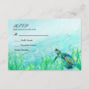 Sea Turtle Ocean Beach Art Elegant Wedding RSVP Card