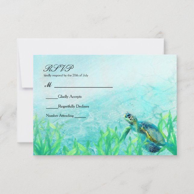 Sea Turtle Ocean Beach Art Mariage élégant RSVP (Devant)