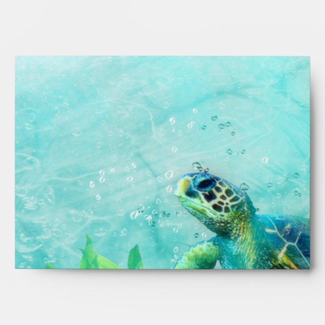 Sea Turtle Ocean Beach Art Wedding Invitation Card Envelope (Front)
