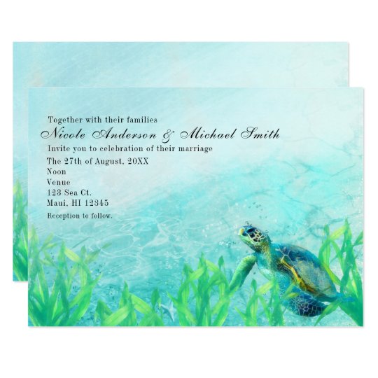 Sea Turtle Ocean Beach Art Wedding Invitations