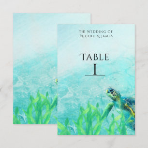 Sea Turtle Ocean Beach Art Wedding Table Number