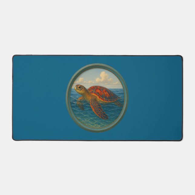 Sea Turtle Ocean Blue Desk Mat (Front)