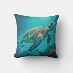 Sea Turtle Ocean Marine Life Beach Nature Animals Throw Pillow