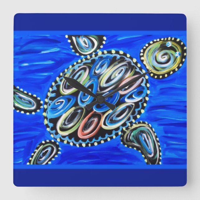 Sea Turtle Ocean Marine Life Summer Beach House Square Wall Clock (Front)