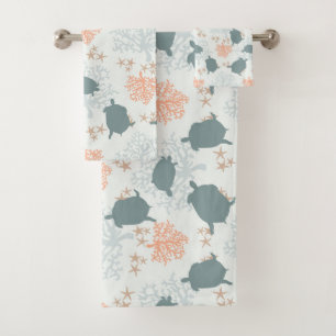 Sea Turtle Ocean Pattern Art Bath Towel Set