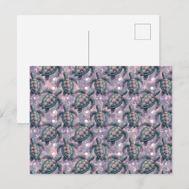 Sea Turtle Ocean Pattern Postcard (Front/Back)