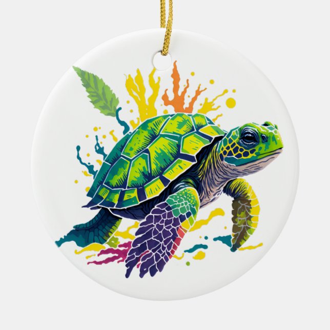 SEA TURTLE ON A SUMMER'S DAY   CERAMIC ORNAMENT (Front)