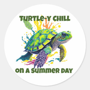 SEA TURTLE ON A SUMMER'S DAY CLASSIC ROUND STICKER