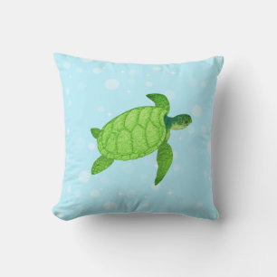 Sea turtle on light blue background throw pillow
