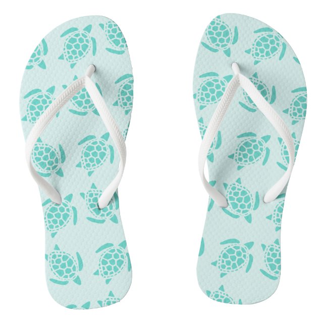 Sea Turtle on Ocean Blue Nautical Wedding Flip Flops (Footbed)