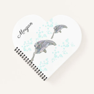 Sea Turtle Original Drawing Personalized Heart Notebook