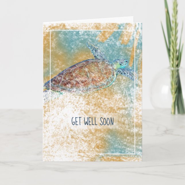Sea Turtle Painted Art Get Well Soon Card (Front)