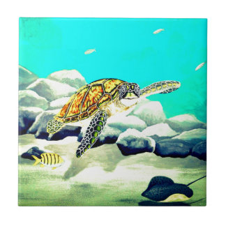 Sea Turtle Painting Beautiful Blue Sea Tile