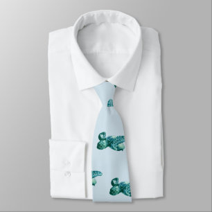 Sea Turtle Painting Coastal Beach Pattern Tie