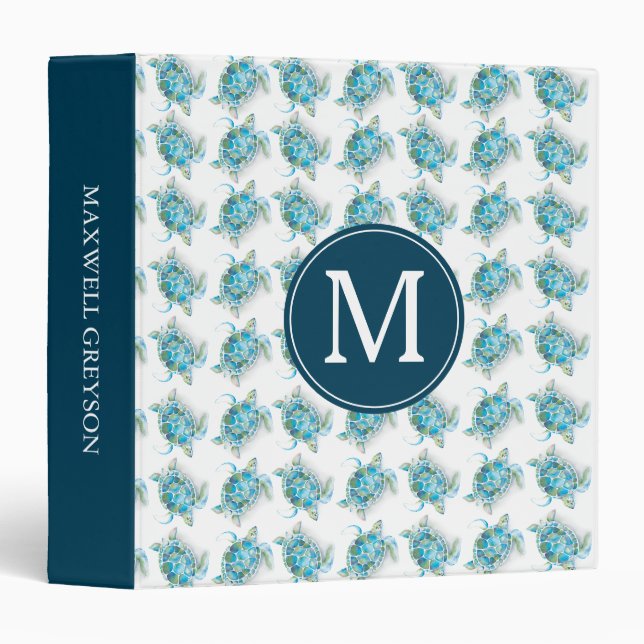 Sea Turtle Pattern Custom Back To School Binder (Front/Spine)