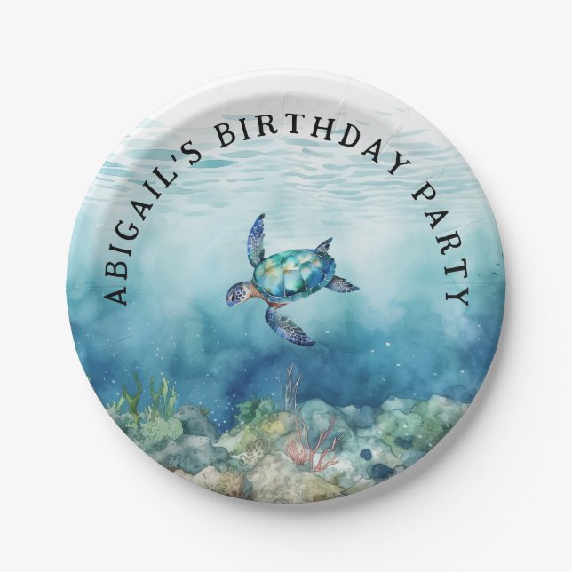 Sea Turtle Personalized Birthday Party  Paper Plate (Front)