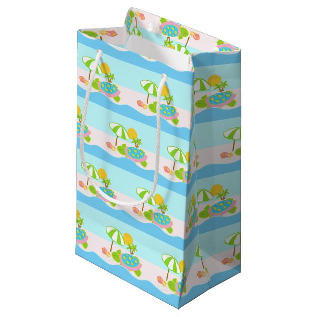 Sea Turtle Pink Aqua Small Gift Bag (Front Angled)
