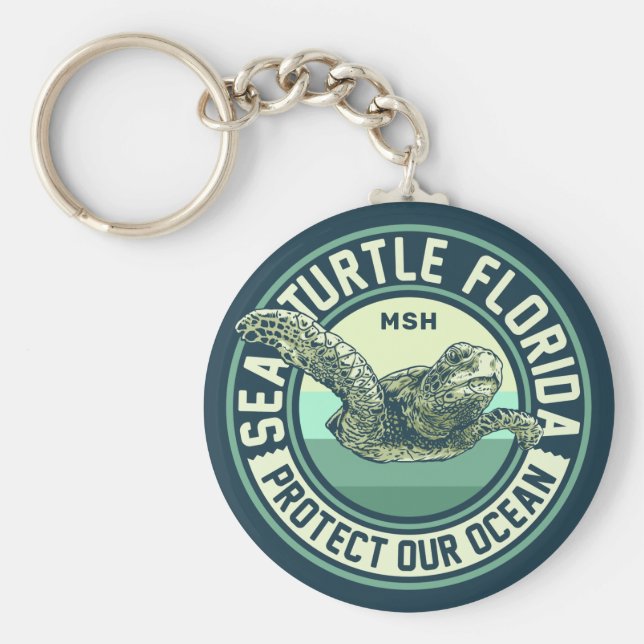 Sea Turtle Protection Custom Monogram Keychain (Front)