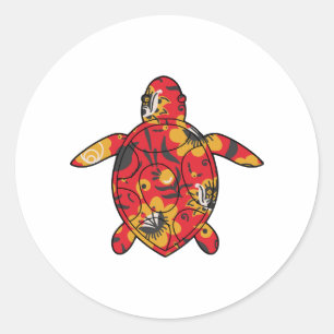 Sea Turtle red floral Classic Round Sticker