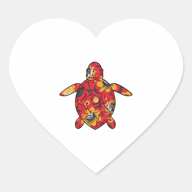 Sea Turtle red floral Heart Sticker (Front)