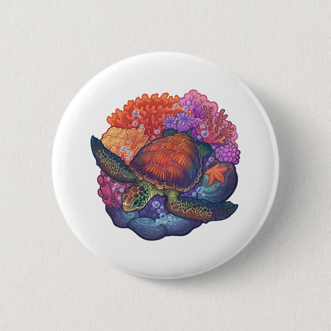 Sea Turtle Reef 2 Inch Round Button (Front)