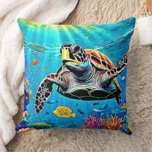 Sea Turtle Reef Life Throw Pillow